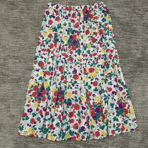 Vintage Skirt Womens 12 Colorful Floral Pleated Elastic Waist Midi USA Boho